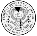 The heraldic logo for the Federal Bureau of Control in black and white, with the motto Invenio Investigatio Imperium